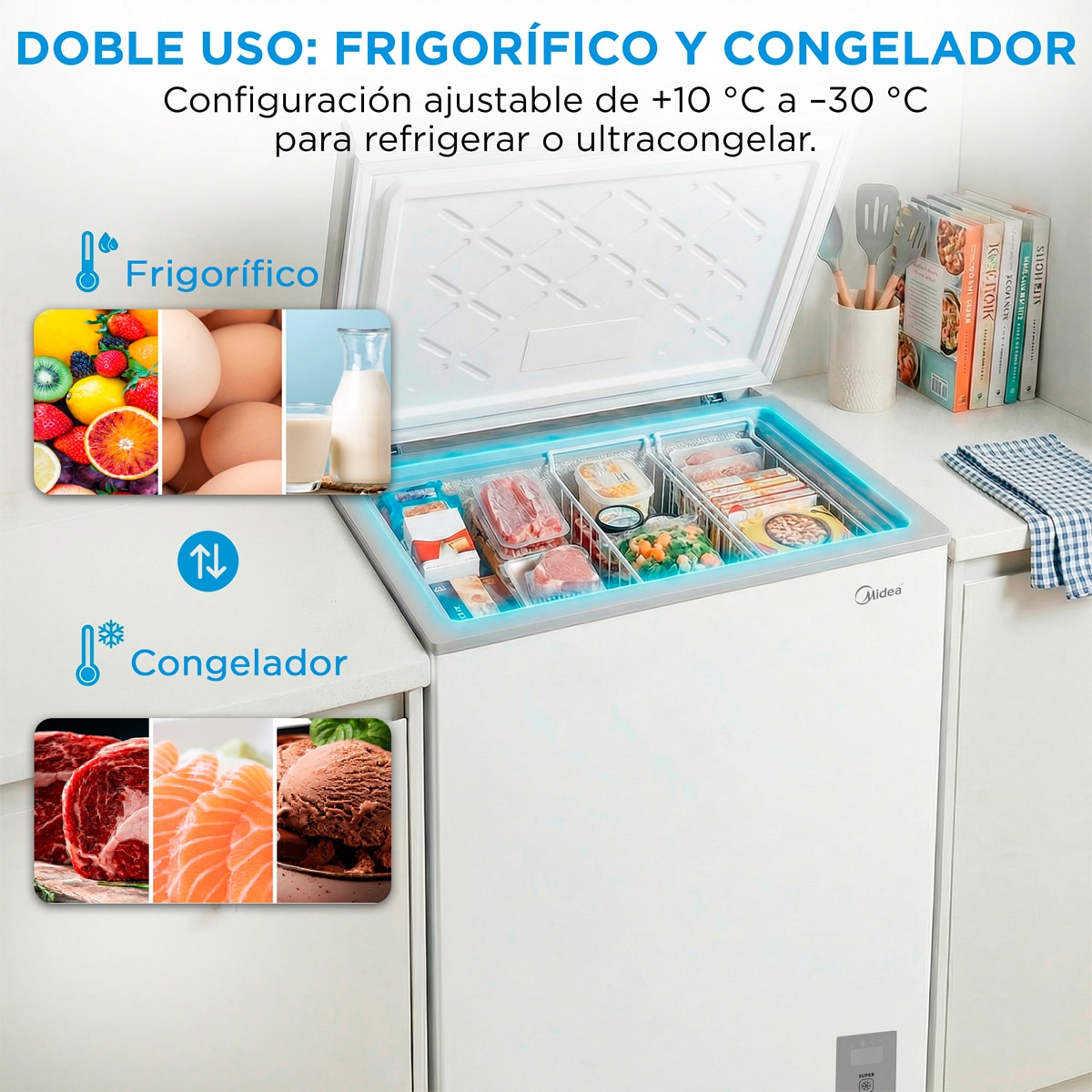 Congelador horizontal Midea, Inverter y tirador integrado - MDRC211FZE01 Blanco-9