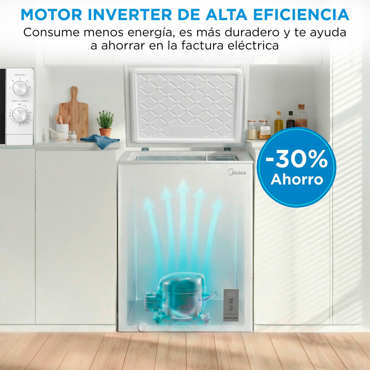 Congelador horizontal Midea, Inverter y tirador integrado  - MDRC154FZE01 Blanco-7