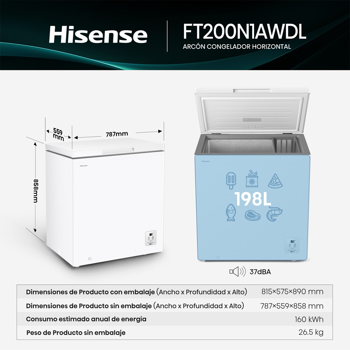 Congelador Horizontal Hisense Cycle Defrost - FT200N1AWDL Blanco-2