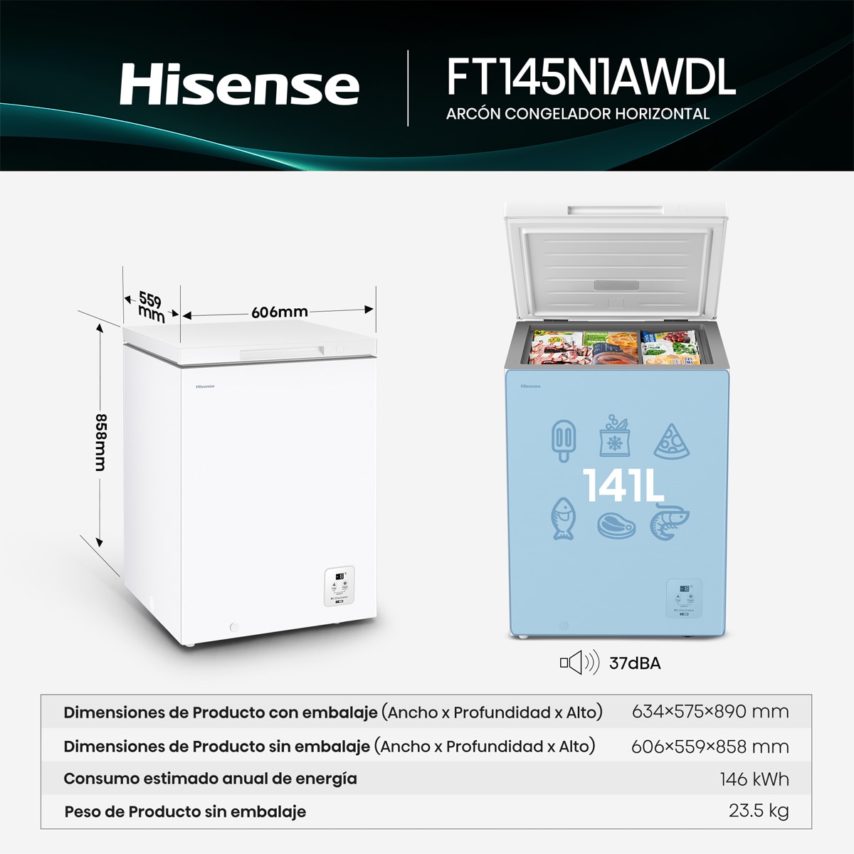 Congelador Horizontal Hisense Cycle Defrost - FT145N1AWDL Blanco-2