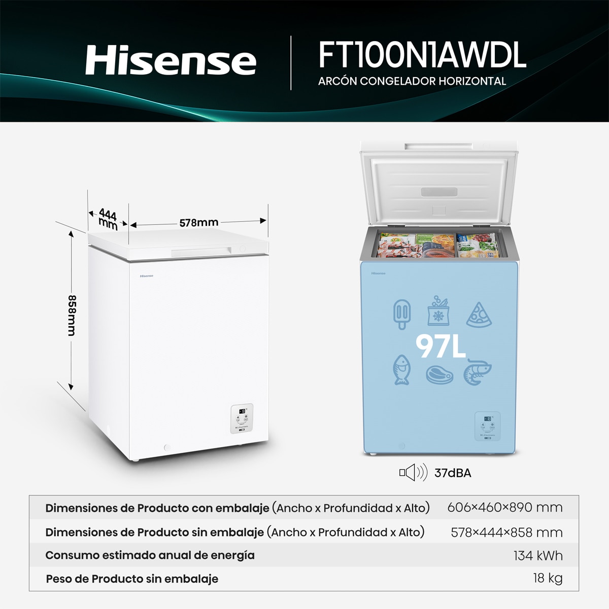 Congelador Horizontal Hisense Cycle Defrost - FT100N1AWDL Blanco-2