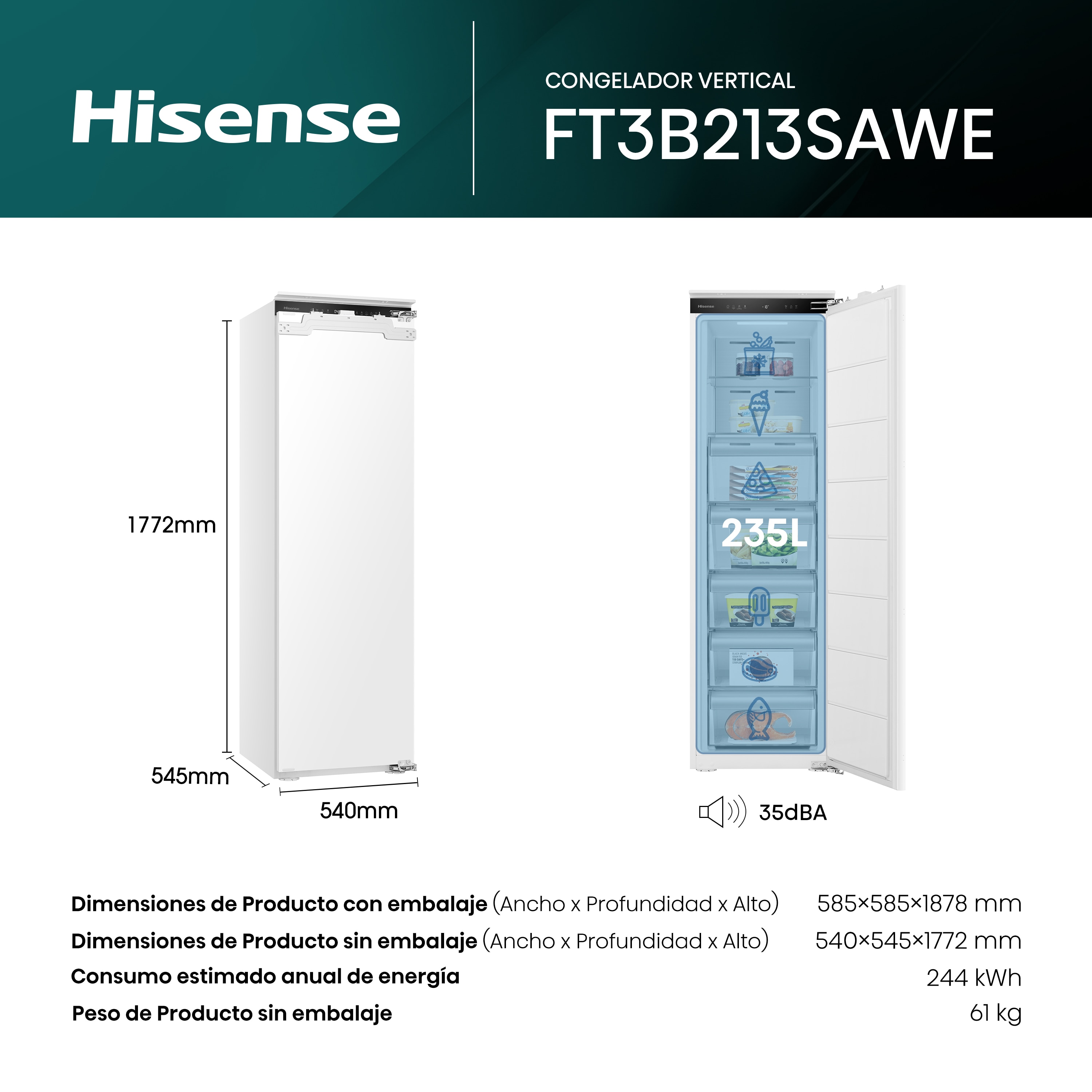 Thumbnail 1 de Hisense FT3B213SAWE congelador 213 L 🚫