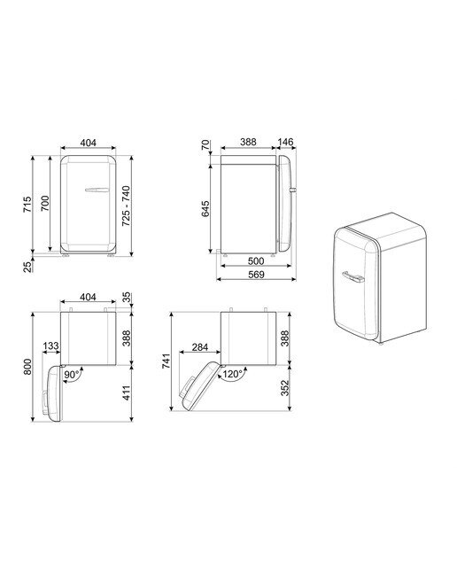 Frigorífico de 1 Porta Smeg Anni 50 FAB5LOR5 Estático com Dobradiças à Esquerda e de 72,5 cm - Laranja Polido Laranja-3