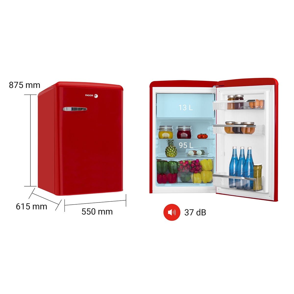 Frigorífico de 1 Porta Fagor 3FFV-855R Frio Estático e de 87,5 cm - Vermelho Vermelho-2