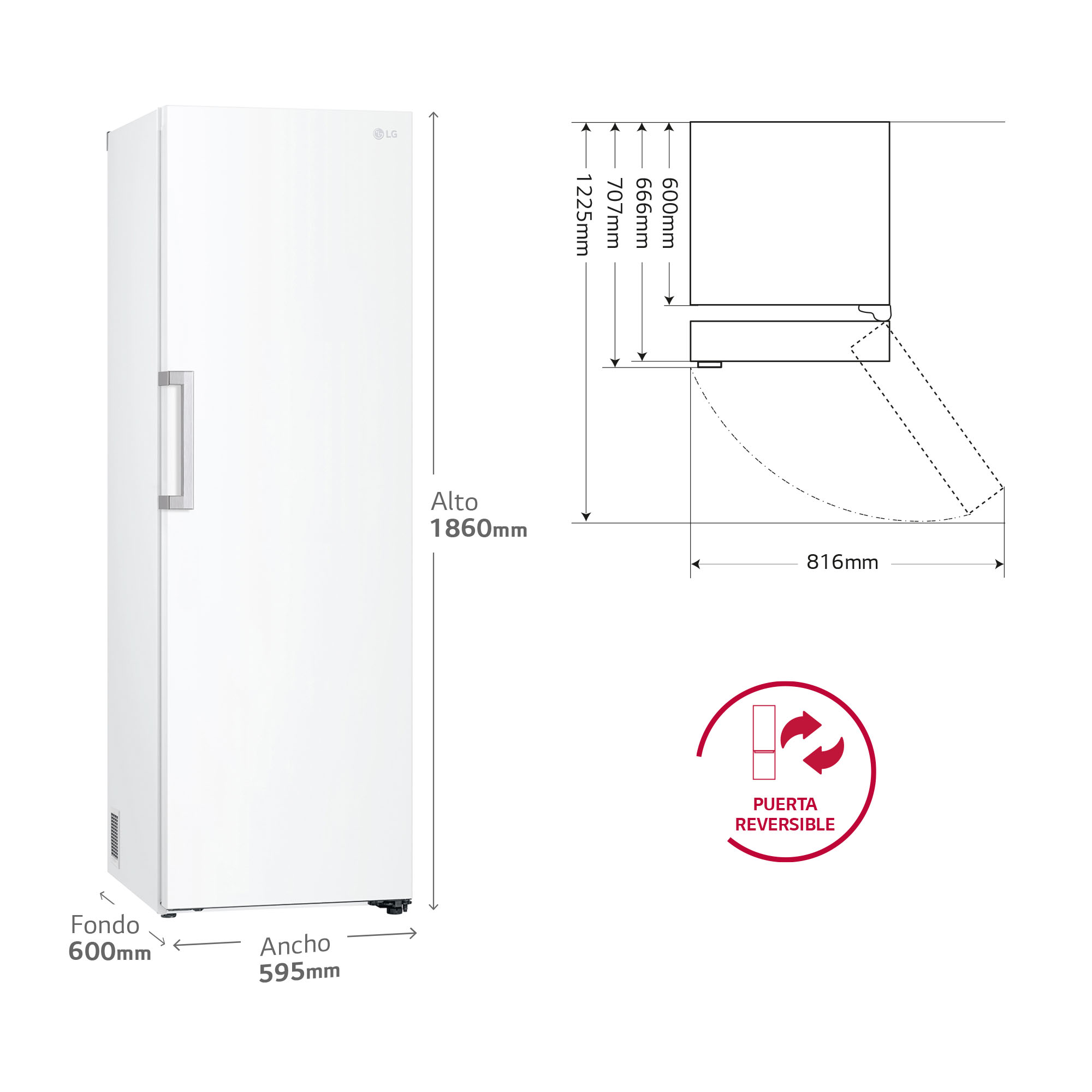 Frigorífico 1 puerta LG 186 cm, 386 l , DoorCooling, blanco - GLT51SWGSZ Blanco-4
