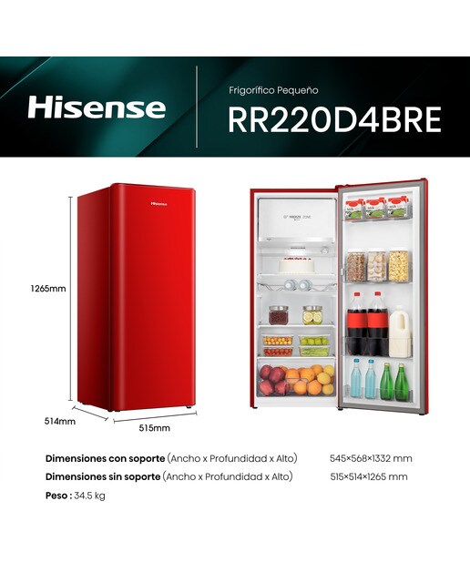Frigorífico 1 puerta Hisense Cíclico/Defrost - RR220D4BRE - Rojo Rojo-2