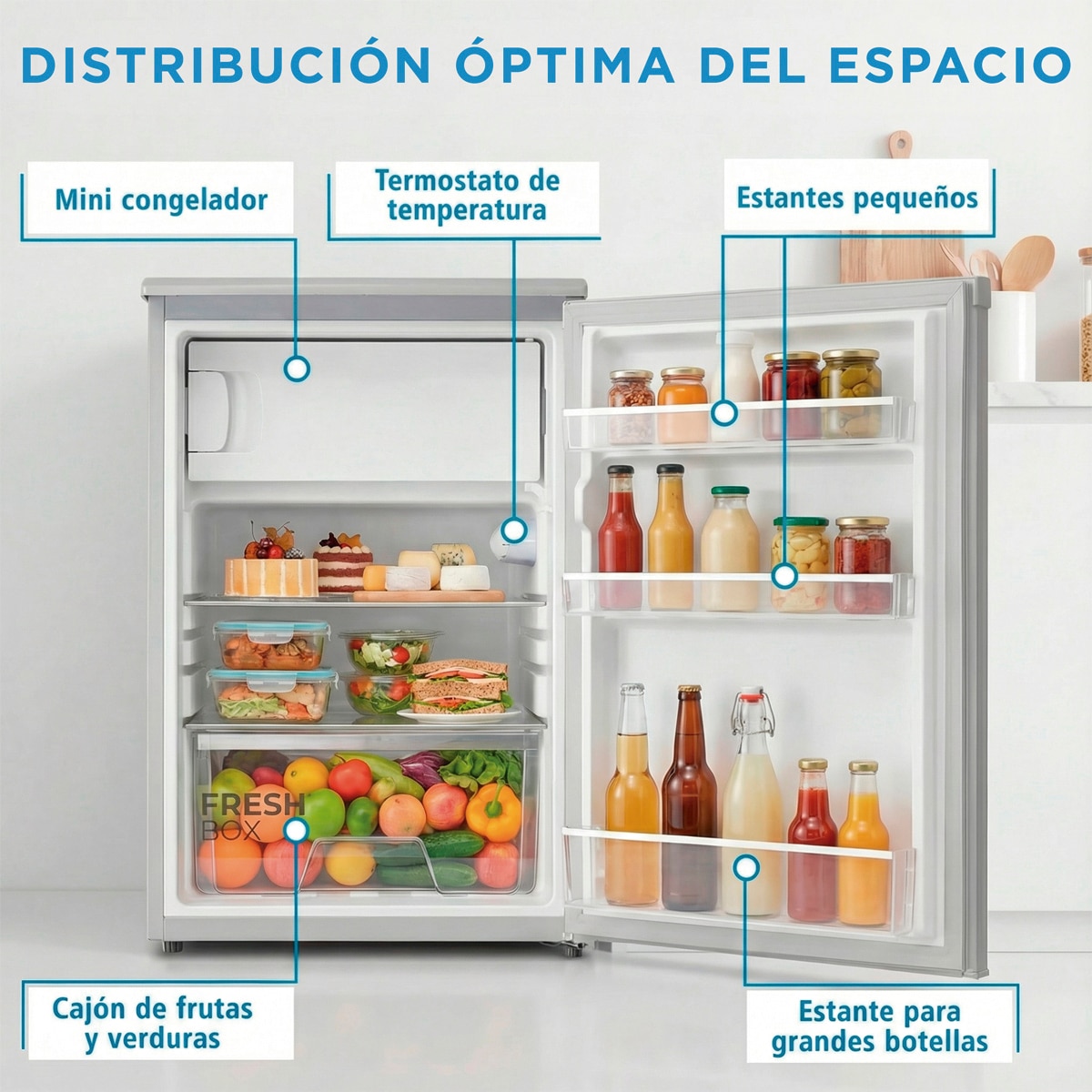 Frigorífico mini Midea cíclico - MDRD168FGE01 Blanco-5