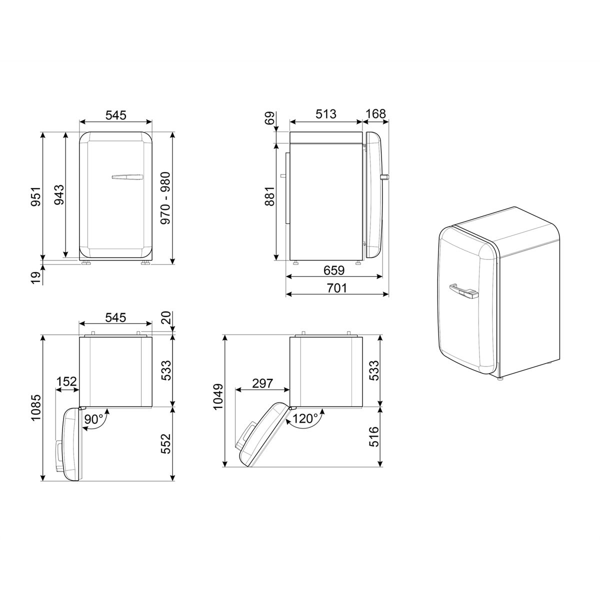 Frigorífico 1 puerta Smeg, Compresor Inverter, 270 litros, Azul, apertura a la derecha - FAB28RBE6 Azul-8