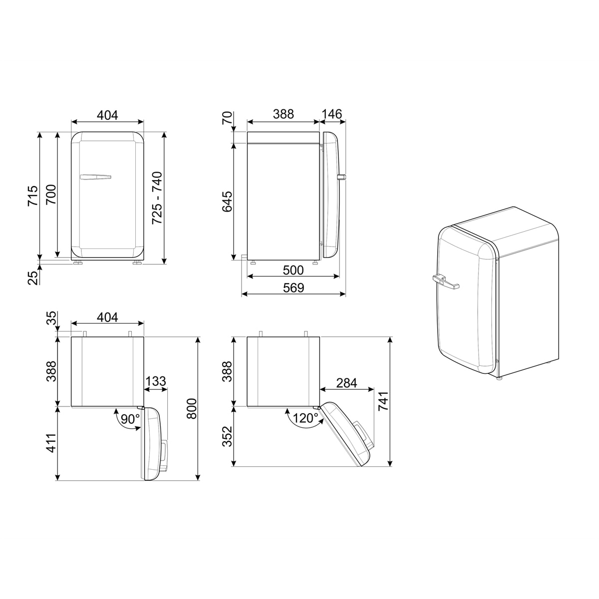 Frigorífico de 1 Porta Smeg FAB5LPG6, 34 litros, Frio Estático com Abertura à Esquerda - Verde Água Verde Água-3