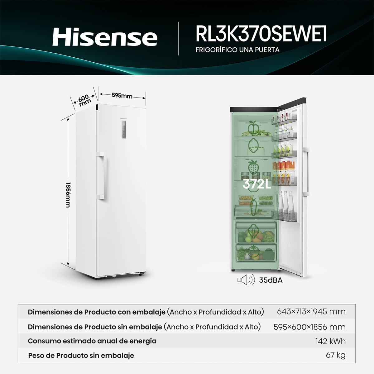 Frigorífico 1 puerta Hisense  Kitchen Fit, Total No Frost - RL3K370SEWE1 Blanco-3