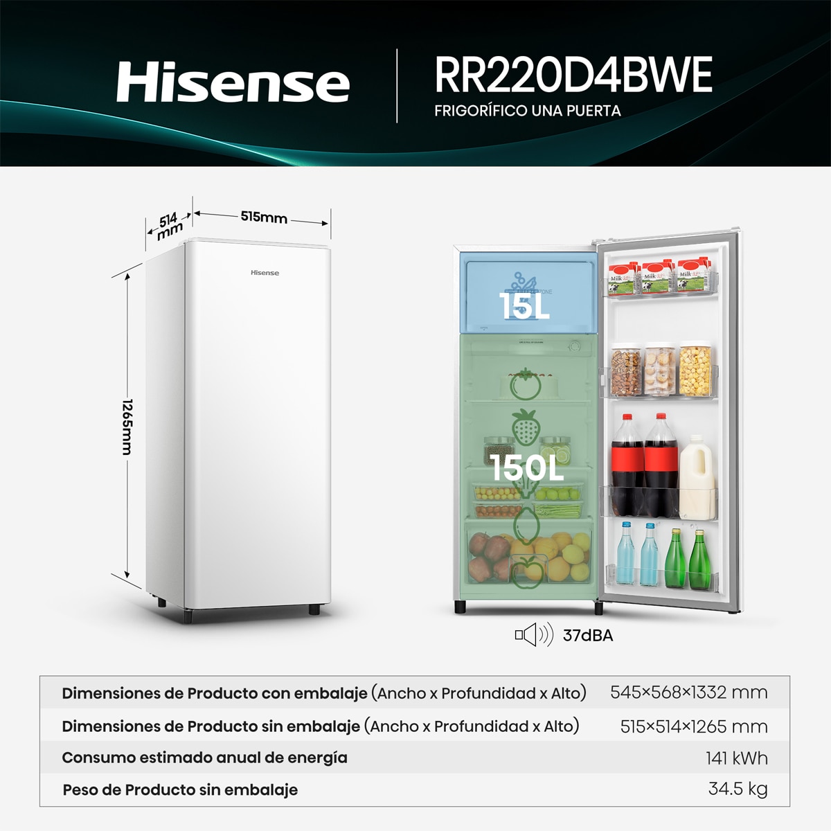 Frigorífico 1 puerta Hisense - RR220D4BWE Blanco-2