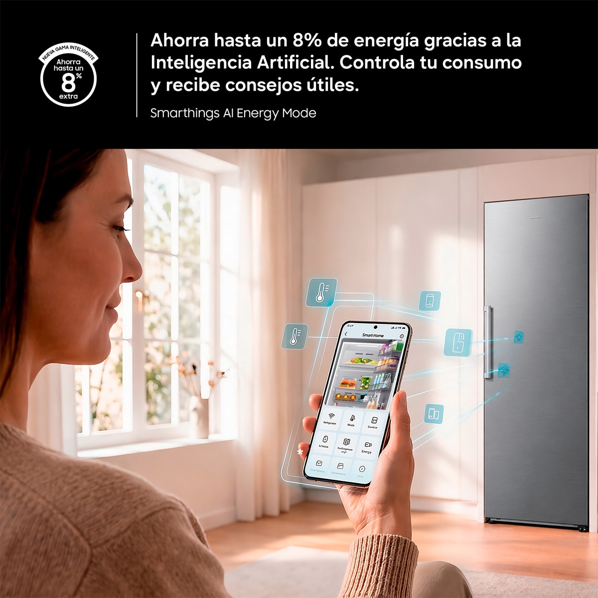 Frigorífico 1 Puerta Samsung Bespoke AI 186cm 387L Clase D Grafito RR70H39CDFEF Grafito-5