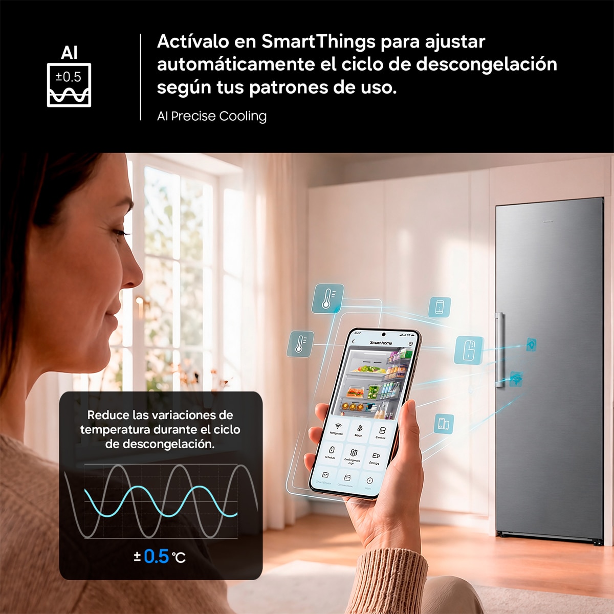 Frigorífico 1 Puerta Samsung Bespoke AI 186cm 387L Clase D Grafito RR70H39CDFEF Grafito-8