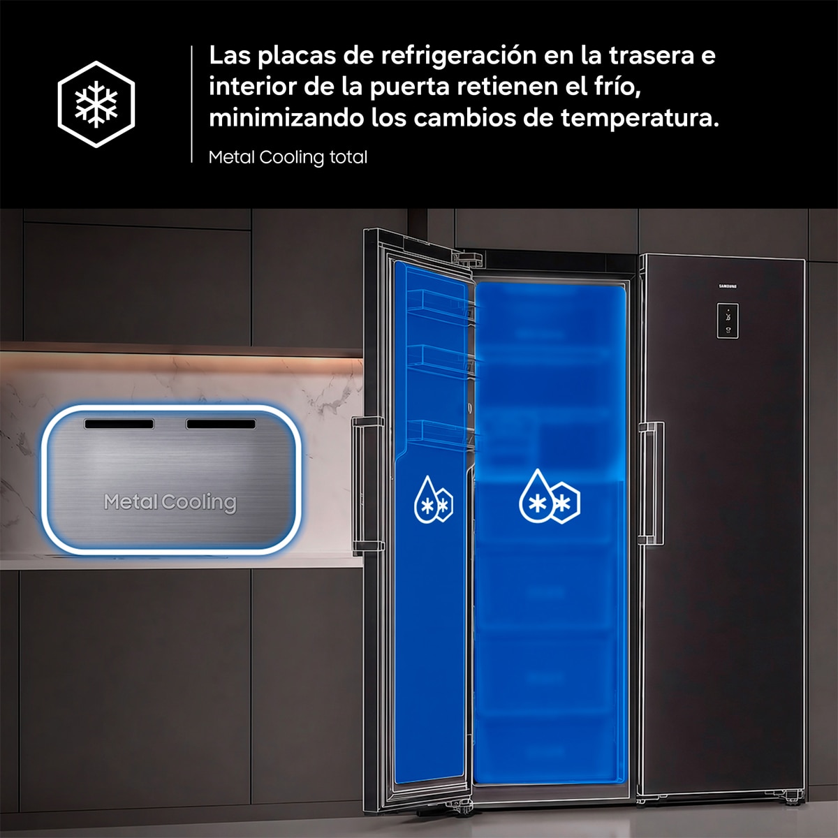 Frigorífico 1 Puerta Samsung Bespoke AI 186cm 387L Clase D Inox RR70H39CDTEF Inox-6