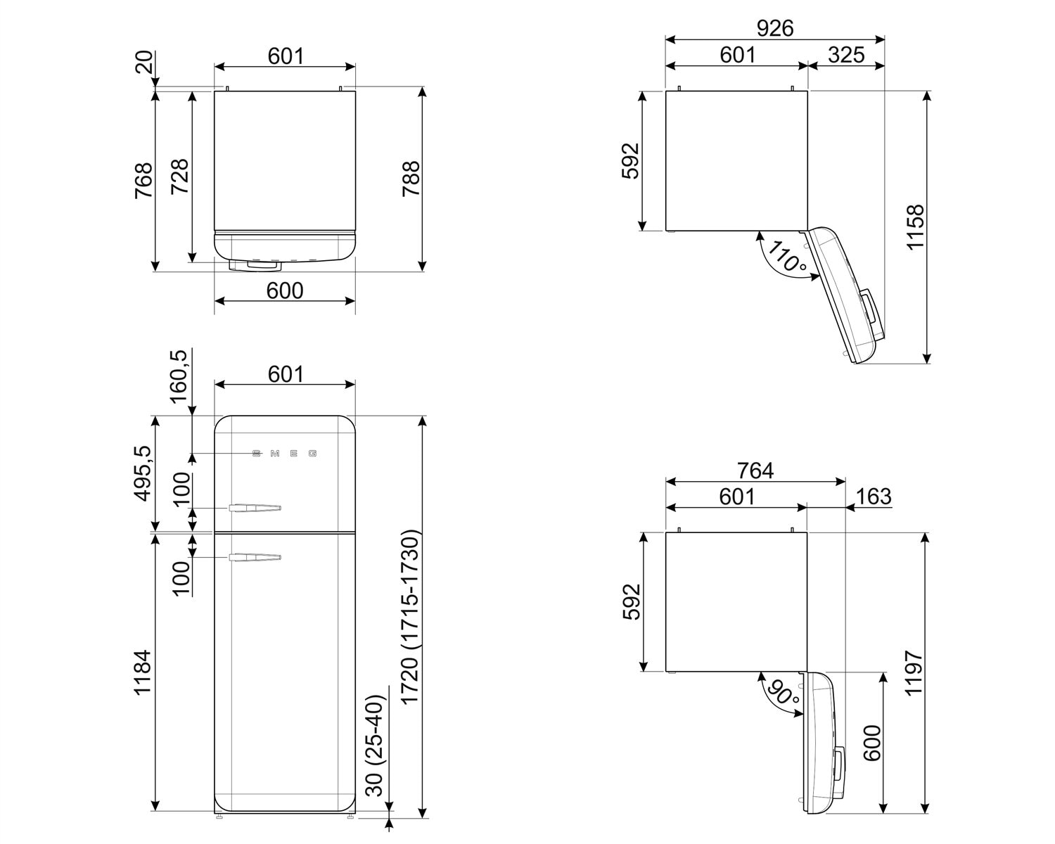 Frigorífico 2 puertas Smeg apertura derecha - FAB30RCR5 Crema-8