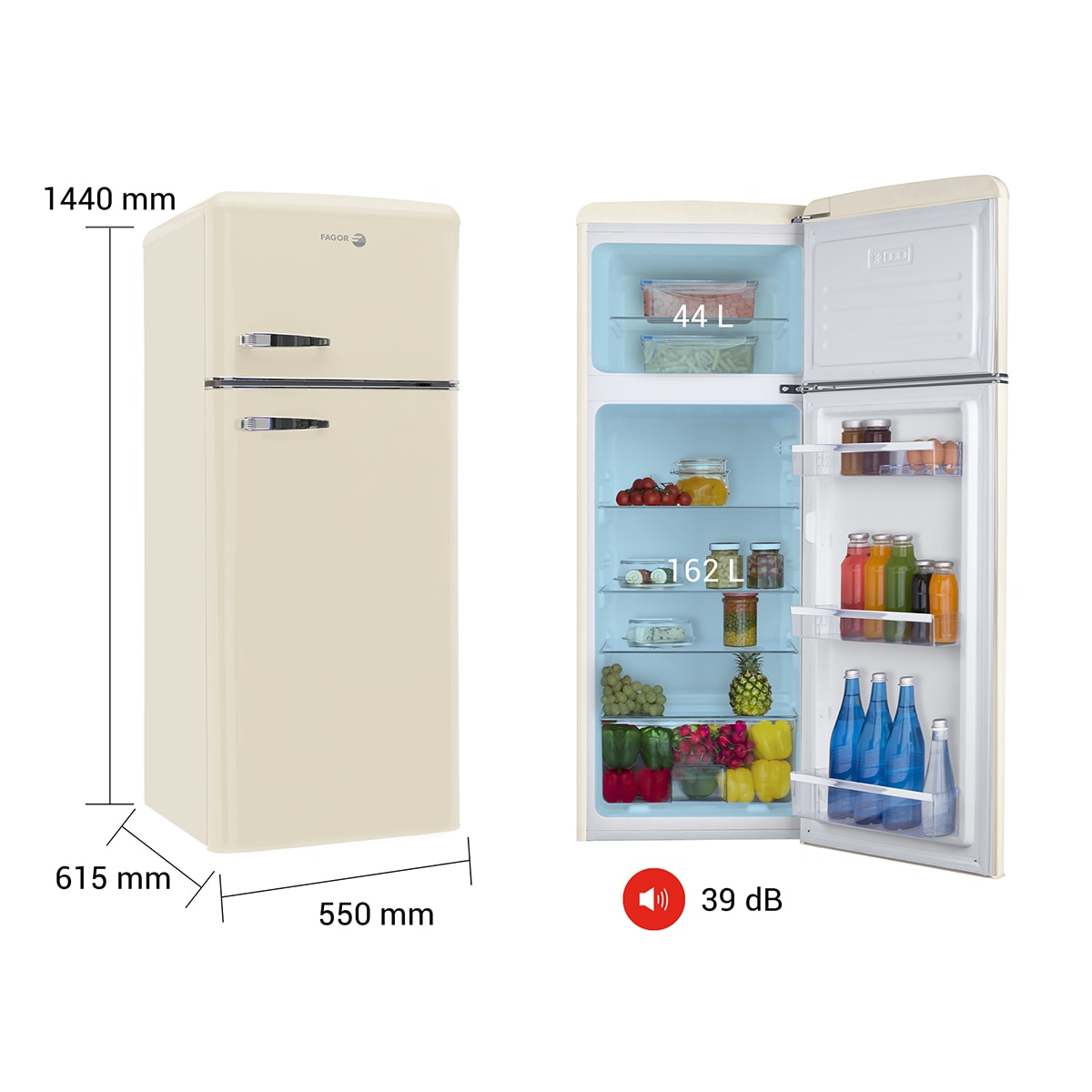 Frigorífico de 2 Portas Fagor 3FFV-1455BG Frio Estático e de 144 cm - Bege Bege-2