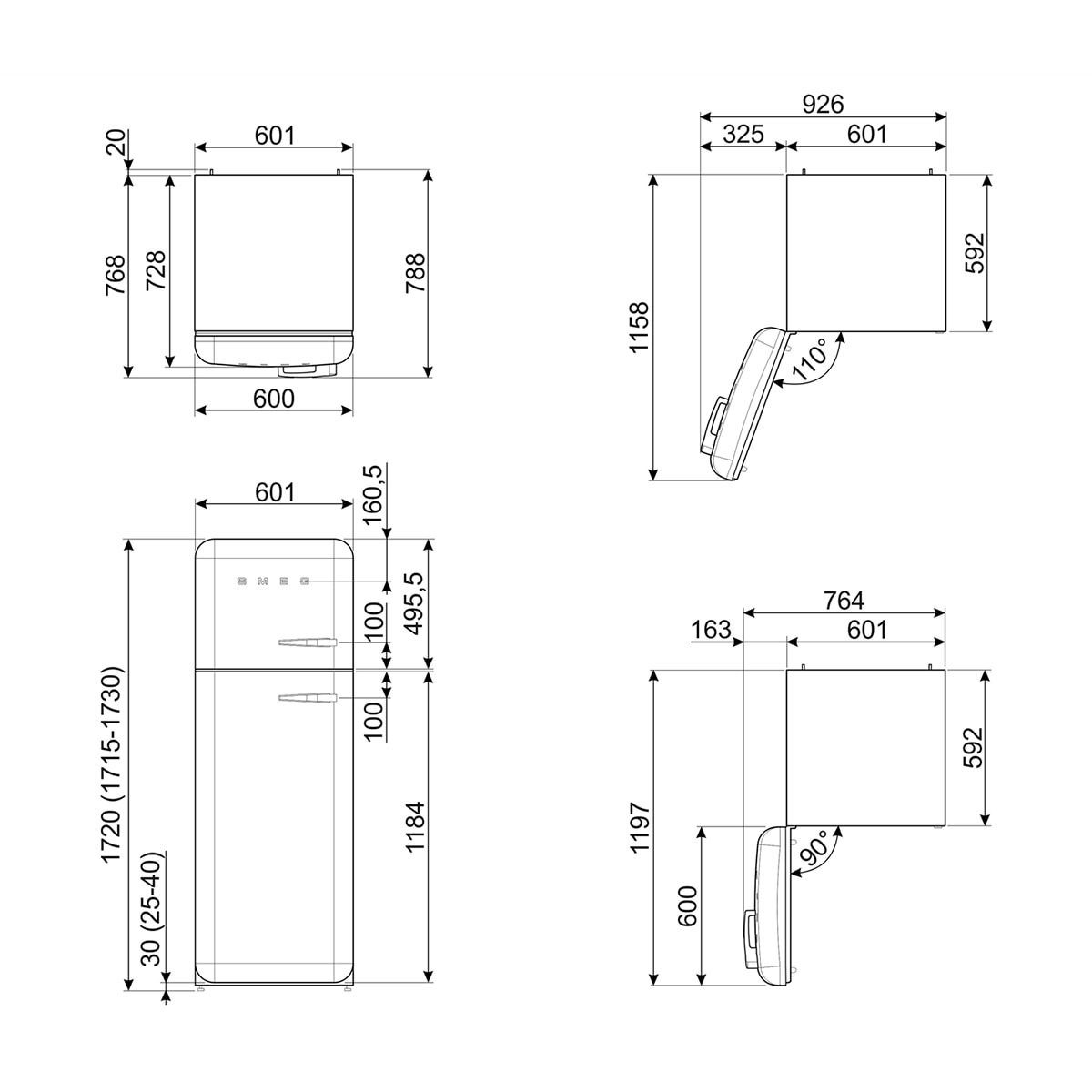 Frigorífico dos puertas Smeg - FAB30LCR6 Crema-2
