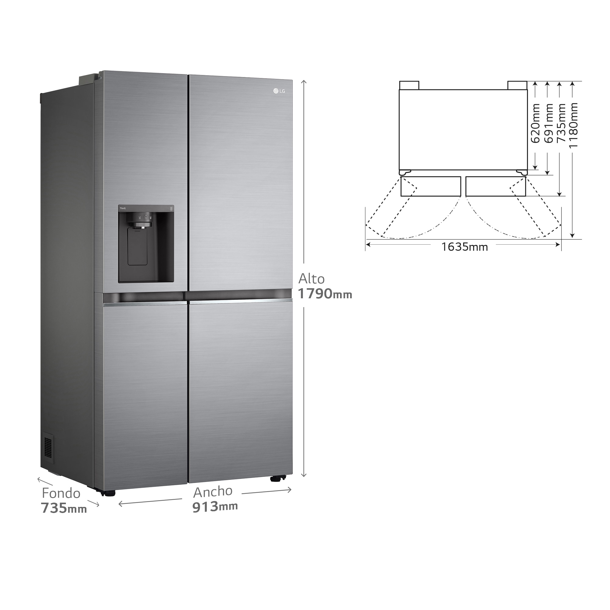 Frigorífico americano LG Total No Frost, 179 cm,635 l, Dispensador, Inox - GSLV70PZTD Inox-3