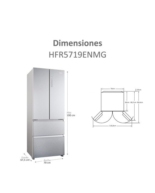 Frigorífico Americano Haier de 4 Portas Série 5 HFR5719ENMG No Frost MyZone Plus French Door 70 de 190 cm - Silver Inox-5