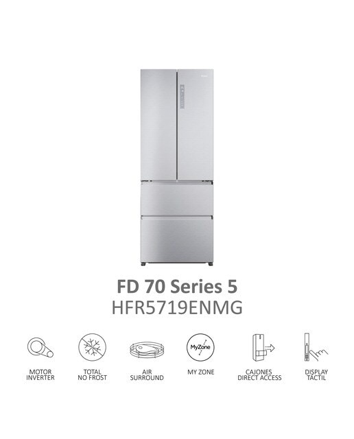 Frigorífico Americano Haier de 4 Portas Série 5 HFR5719ENMG No Frost MyZone Plus French Door 70 de 190 cm - Silver Inox-10