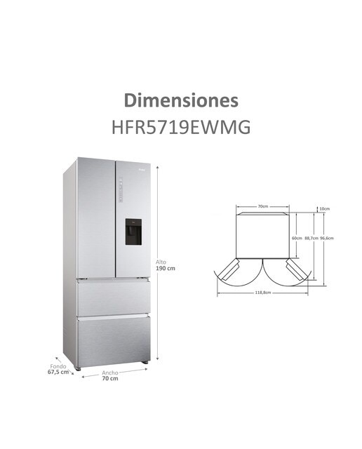 Frigorífico americano Haier MultiDoor FD 70 Series 5 - HFR5719EWMG - Inox Inox-5