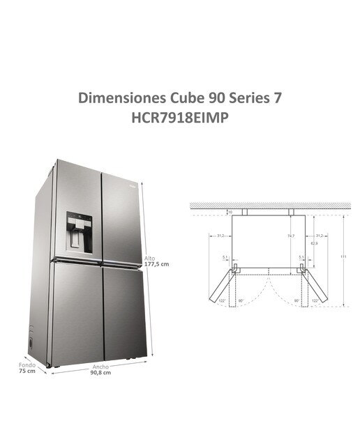 Frigorífico Americano Haier de 4 Portas Cube 90 Série 7 HCR7918EIMP No Frost Dispensador de Água e Gelo de 177,5 cm - Platinum Inox Platinum Inox-4
