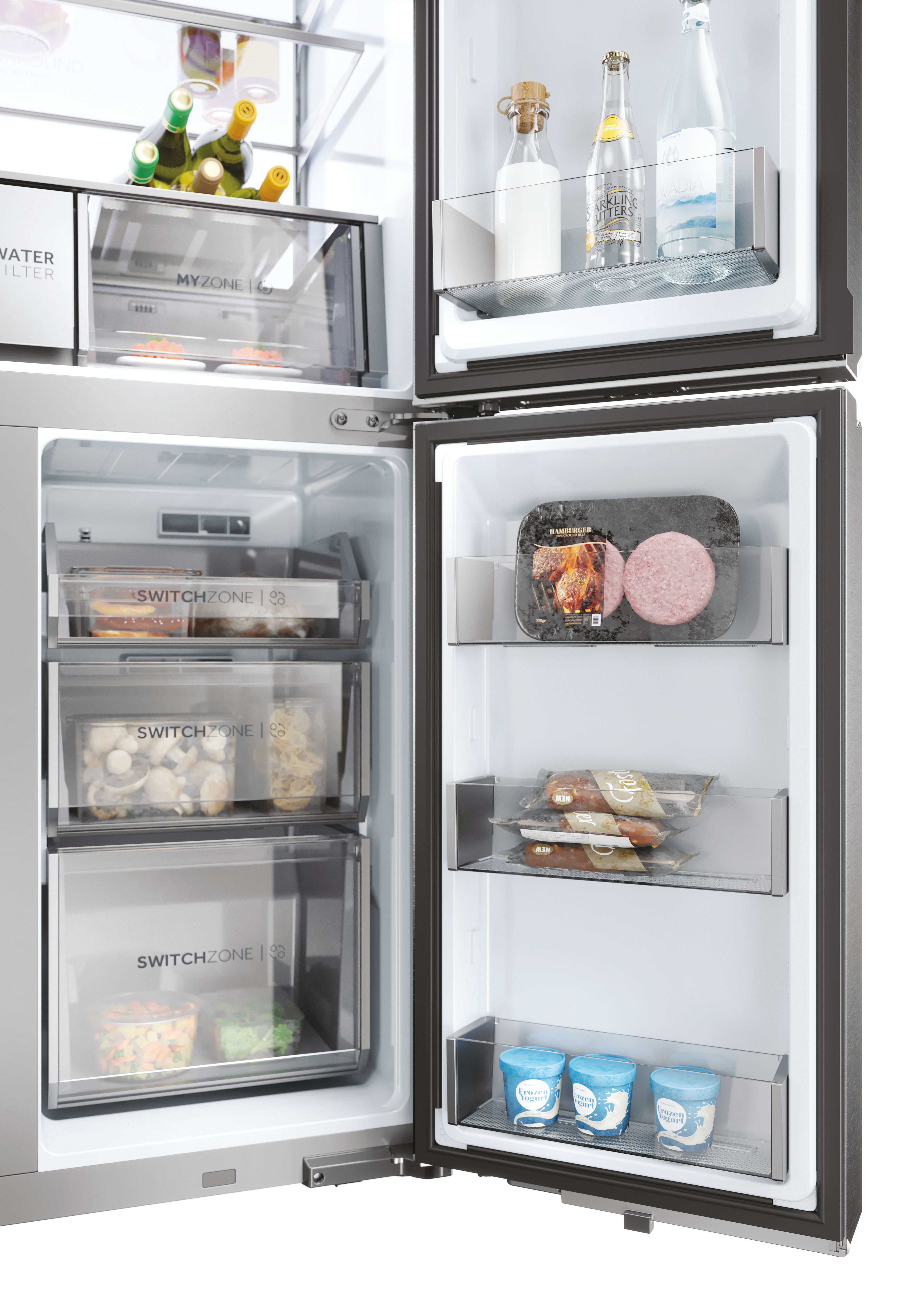 Frigorífico Americano Haier de 4 Portas Cube 90 Série 7 HCR7918EIMP No Frost Dispensador de Água e Gelo de 177,5 cm - Platinum Inox Platinum Inox-18