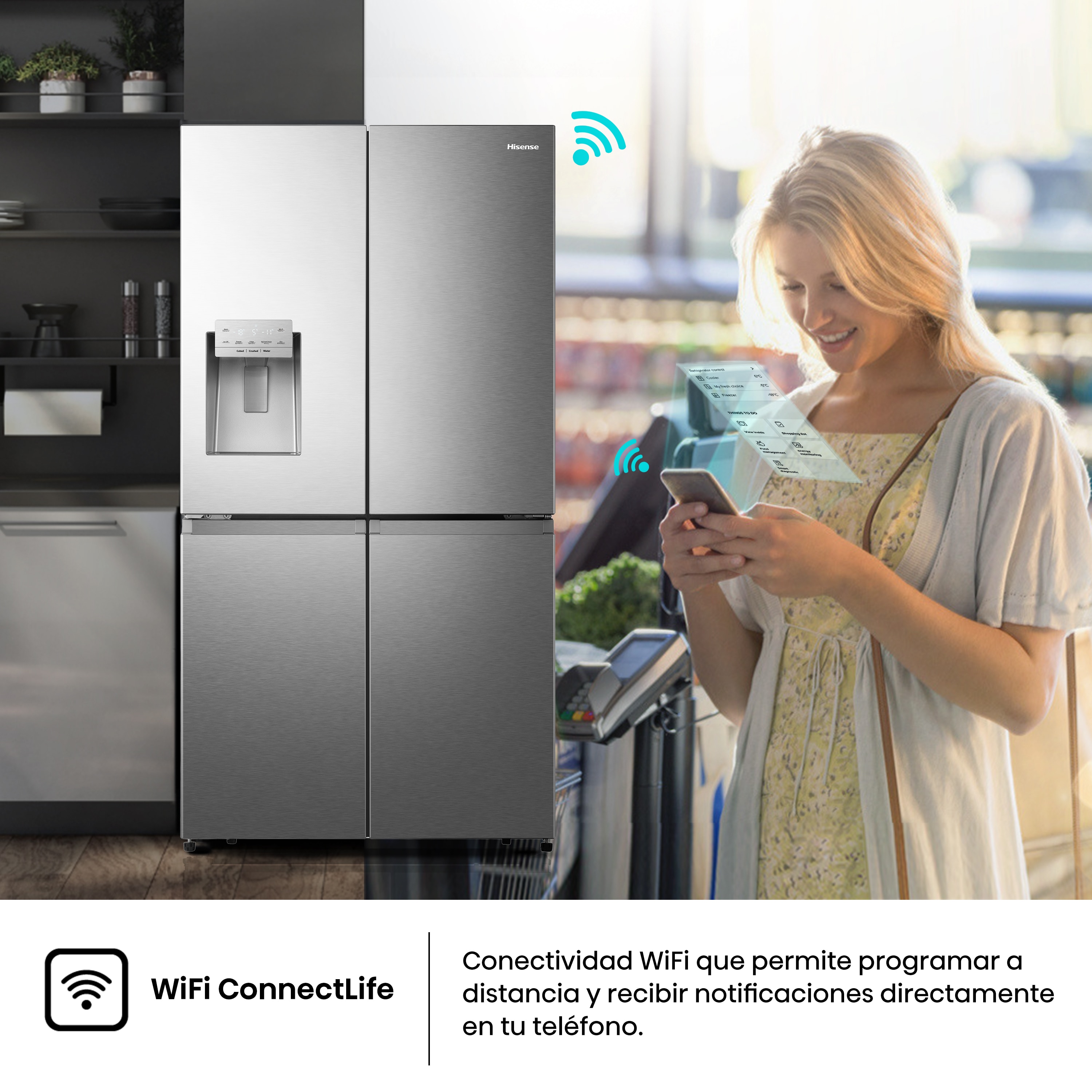 Frigorífico americano Hisense con Dispensador - RQ760N4SASE Acero Inox-13