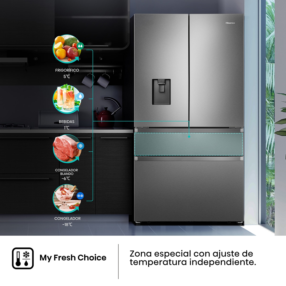 Frigorífico americano Hisense con dispensador - RF749N4SWSE Gris inox-7