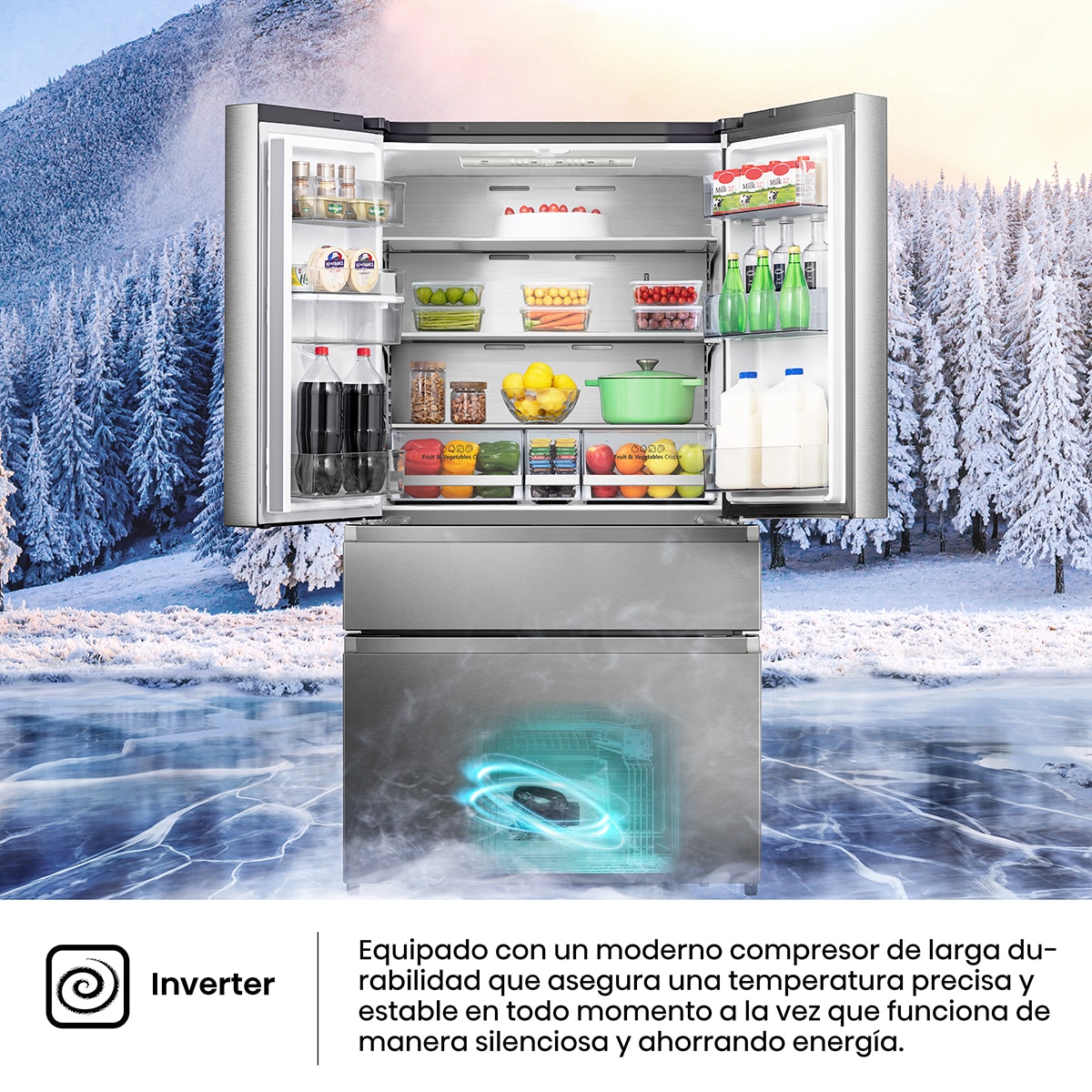 Frigorífico americano Hisense con dispensador - RF749N4SWSE Gris inox-11