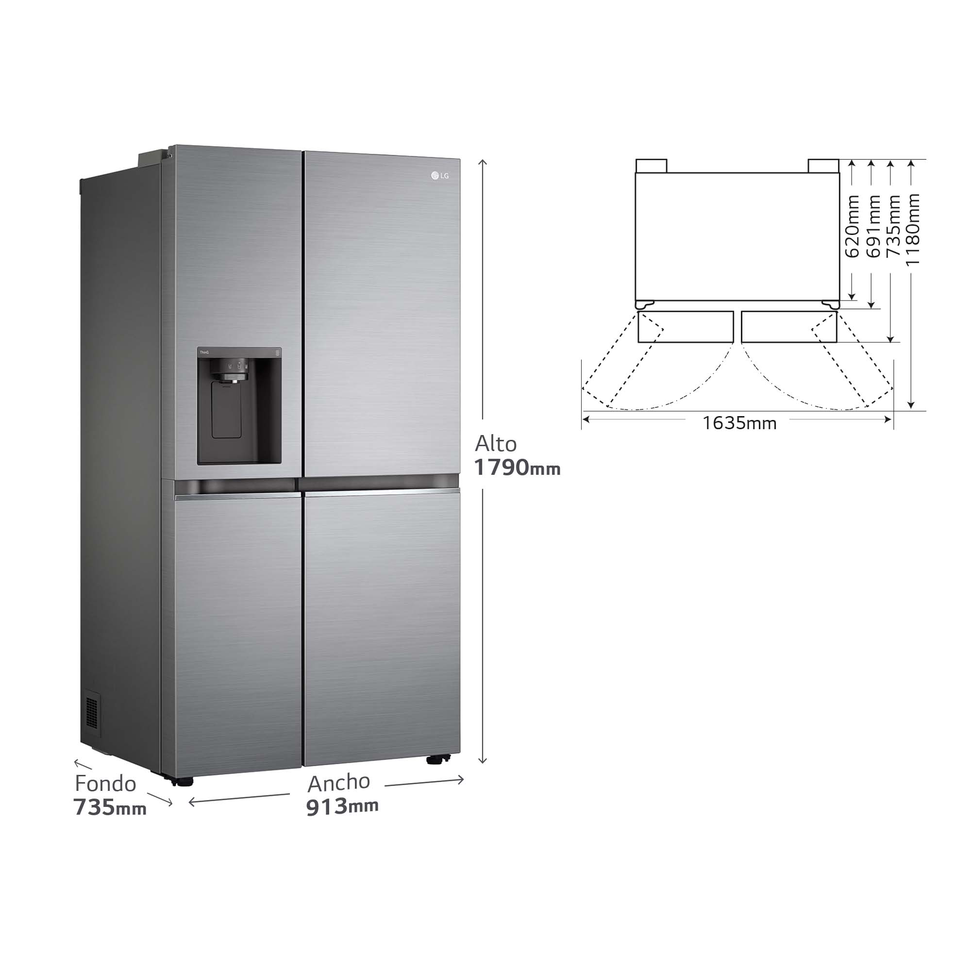 Frigorífico americano LG Inverter Linear Compressor, 179 cm, 635l, DoorCooling, con dispensador, inox - GSLV71PZTD Inox-5
