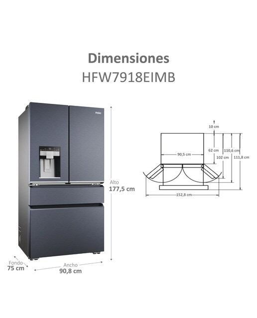 Frigorífico Americano Haier FD 90 Series 7 Pro HFW7918EIMB de 4 Portas. No Frost, com Dispensador, Wifi e de 177,5 cm - Preto Acetinado Brushed Black-5