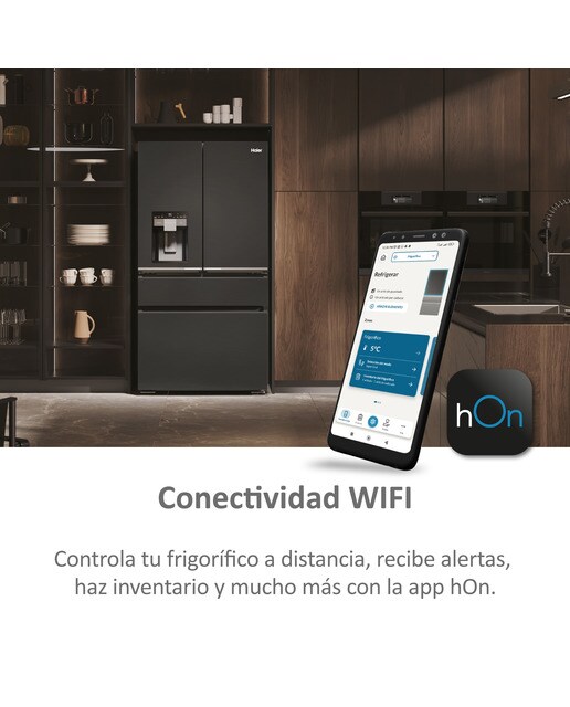 Frigorífico Americano Haier FD 90 Series 7 Pro HFW7918EIMB de 4 Portas. No Frost, com Dispensador, Wifi e de 177,5 cm - Preto Acetinado Brushed Black-6