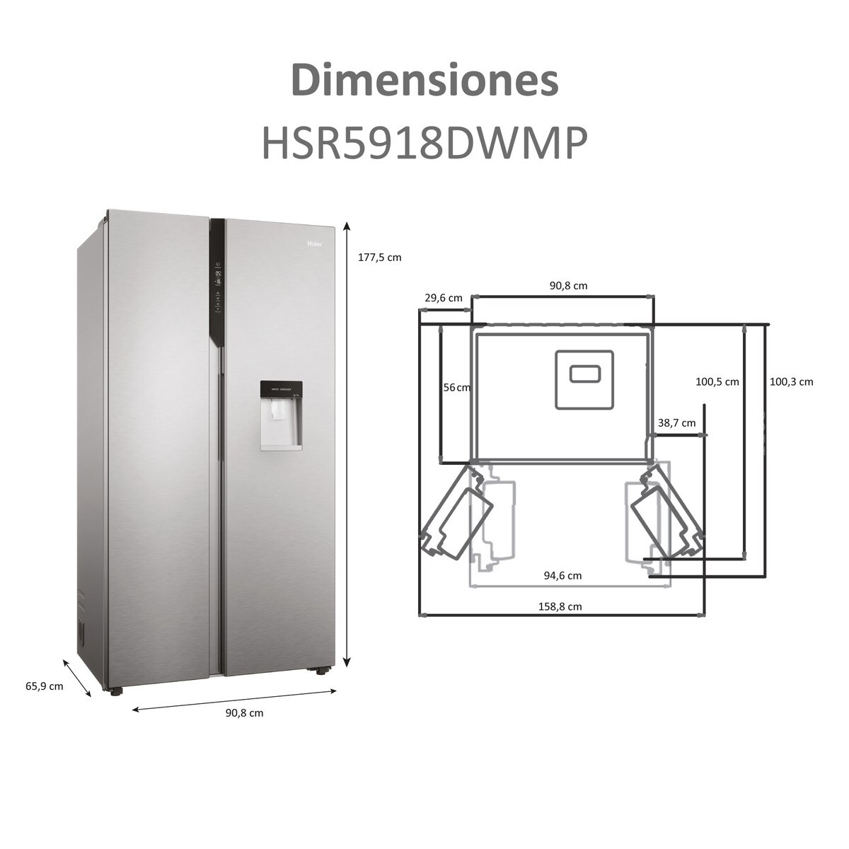Frigorífico americano Haier Total No frost SBS 90 Series 5 - HSR5918DWMP Inox-5