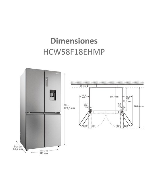 Frigorífico Americano Haier Cube 83 Series 5 HCW58F18EHMP de 4 Portas, No Frost, com Dispensador, WIFI e de 177,5 cm - Inox Inox-4