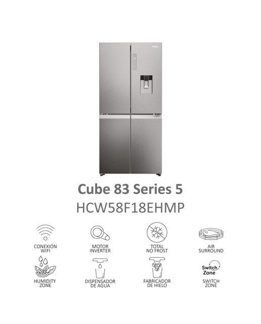 Frigorífico Americano Haier Cube 83 Series 5 HCW58F18EHMP de 4 Portas, No Frost, com Dispensador, WIFI e de 177,5 cm - Inox Inox-9