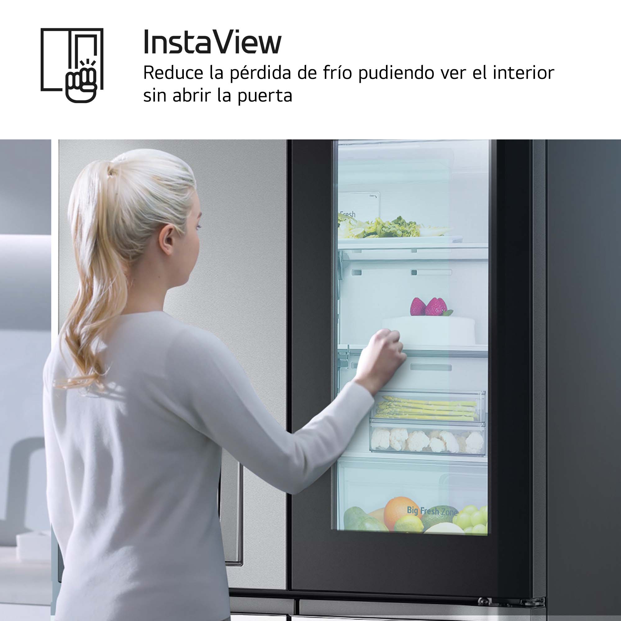 Frigorifico americano LG  Total No Frost, 179,2 cm, 638 l, InstaView, Con dispensador, Inox  - GMG960MBEE Inox-9