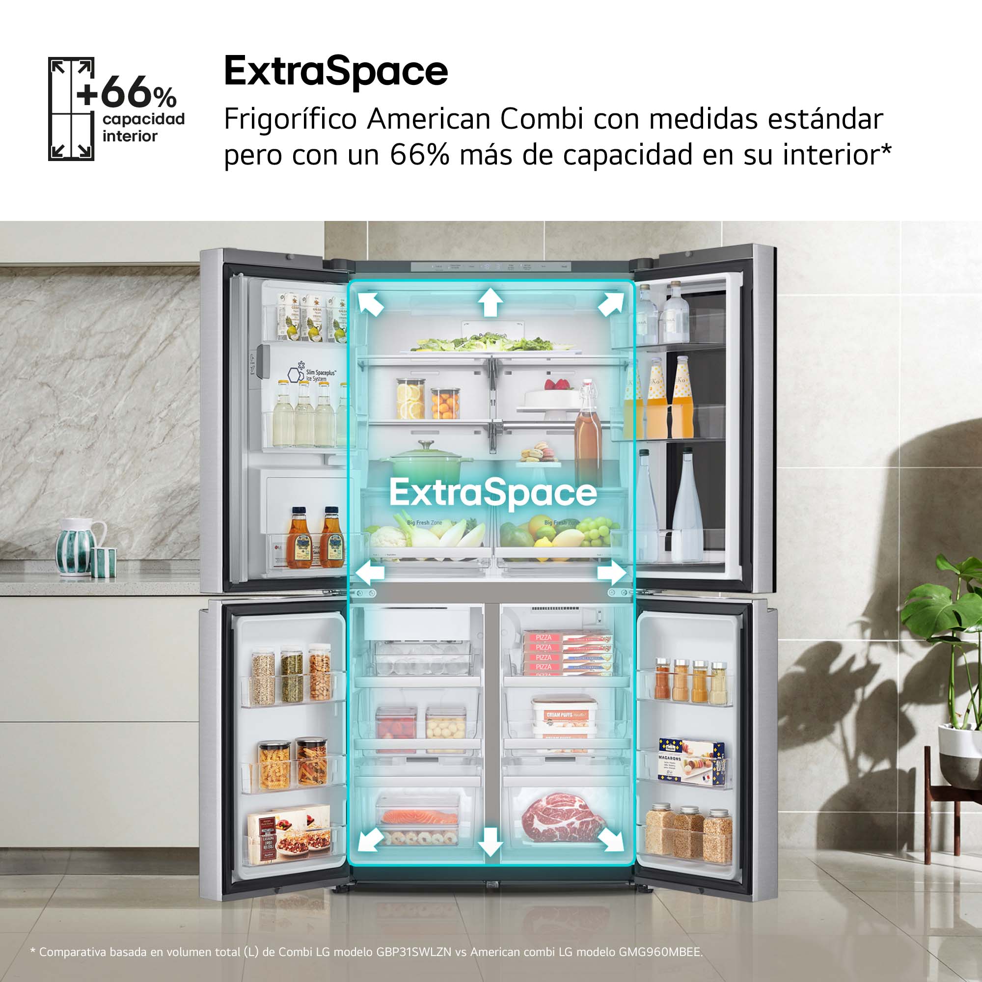 Frigorifico americano LG  Total No Frost, 179,2 cm, 638 l, InstaView, Con dispensador, Inox  - GMG960MBEE Inox-10