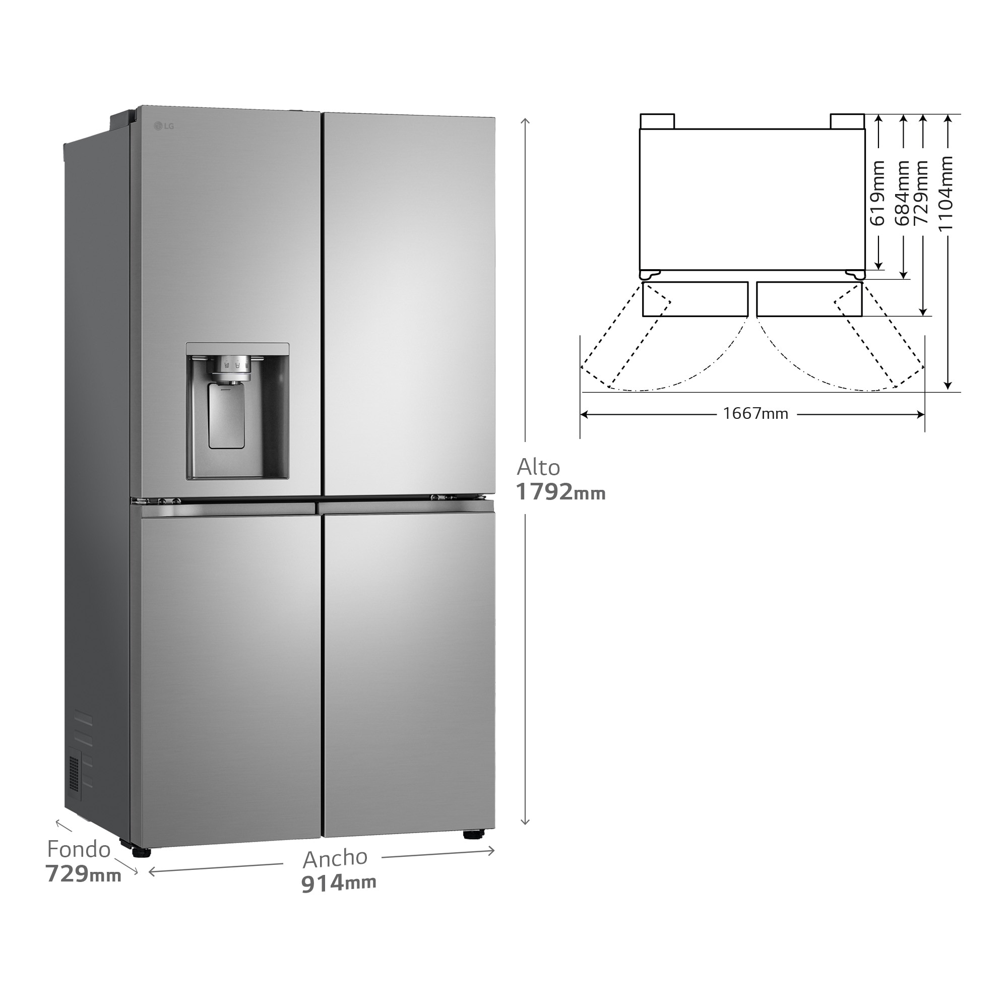 Frigorifico americano LG Inverter Linear Compressor, 179,2 cm, 641 l con dispensador, inox - GML960PYBE Inox-6