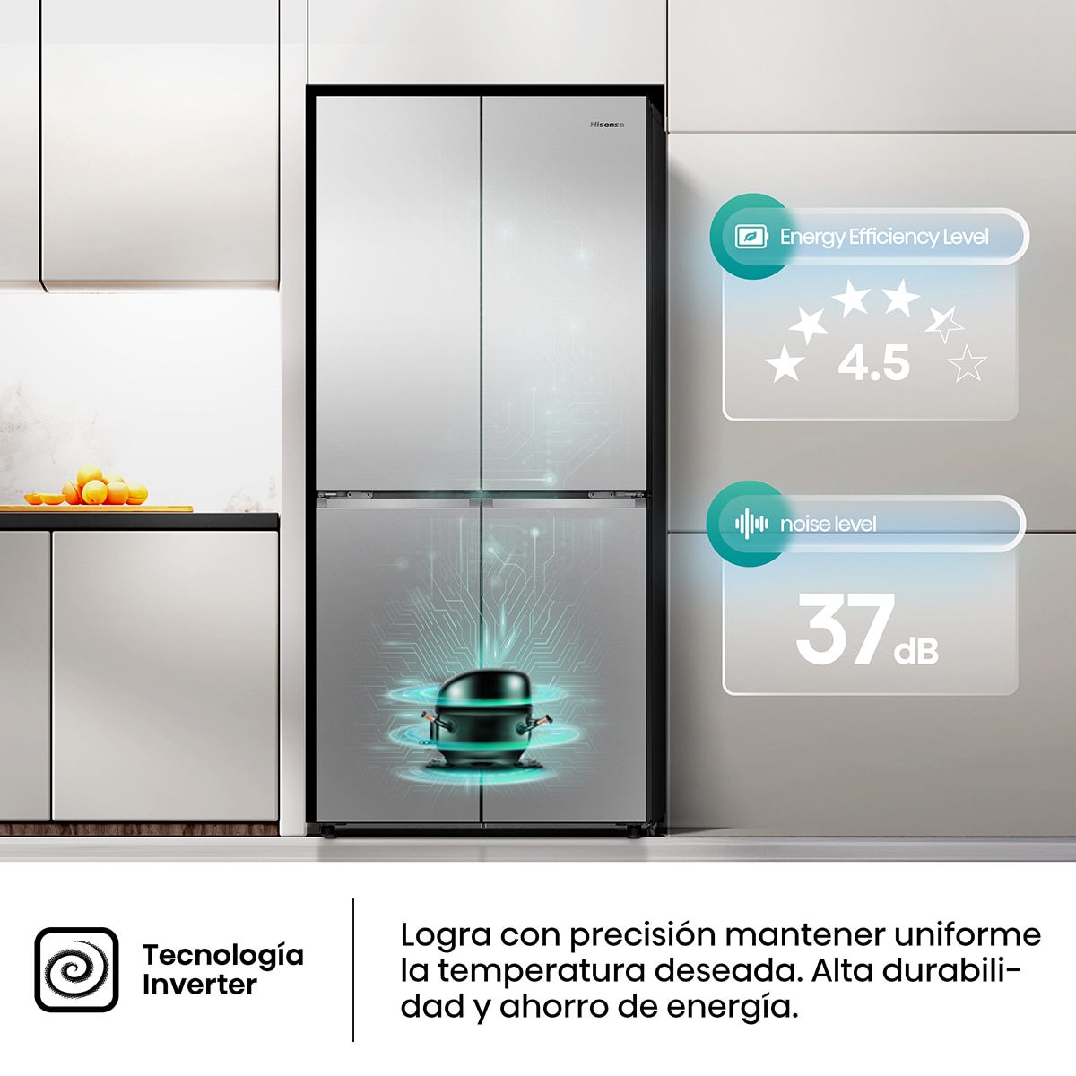 Frigorífico americano Hisense Total No Frost, Wifi - RQ5P470SEIE Inox-8