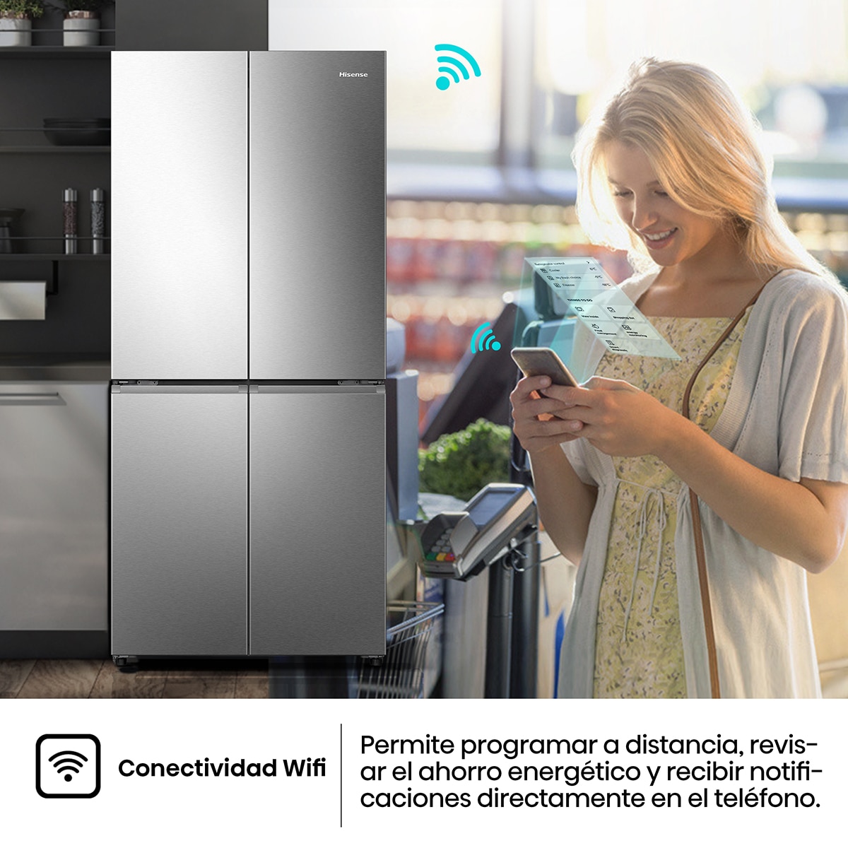 Frigorífico americano Hisense Total No Frost, Wifi - RQ5P470SEIE Inox-9