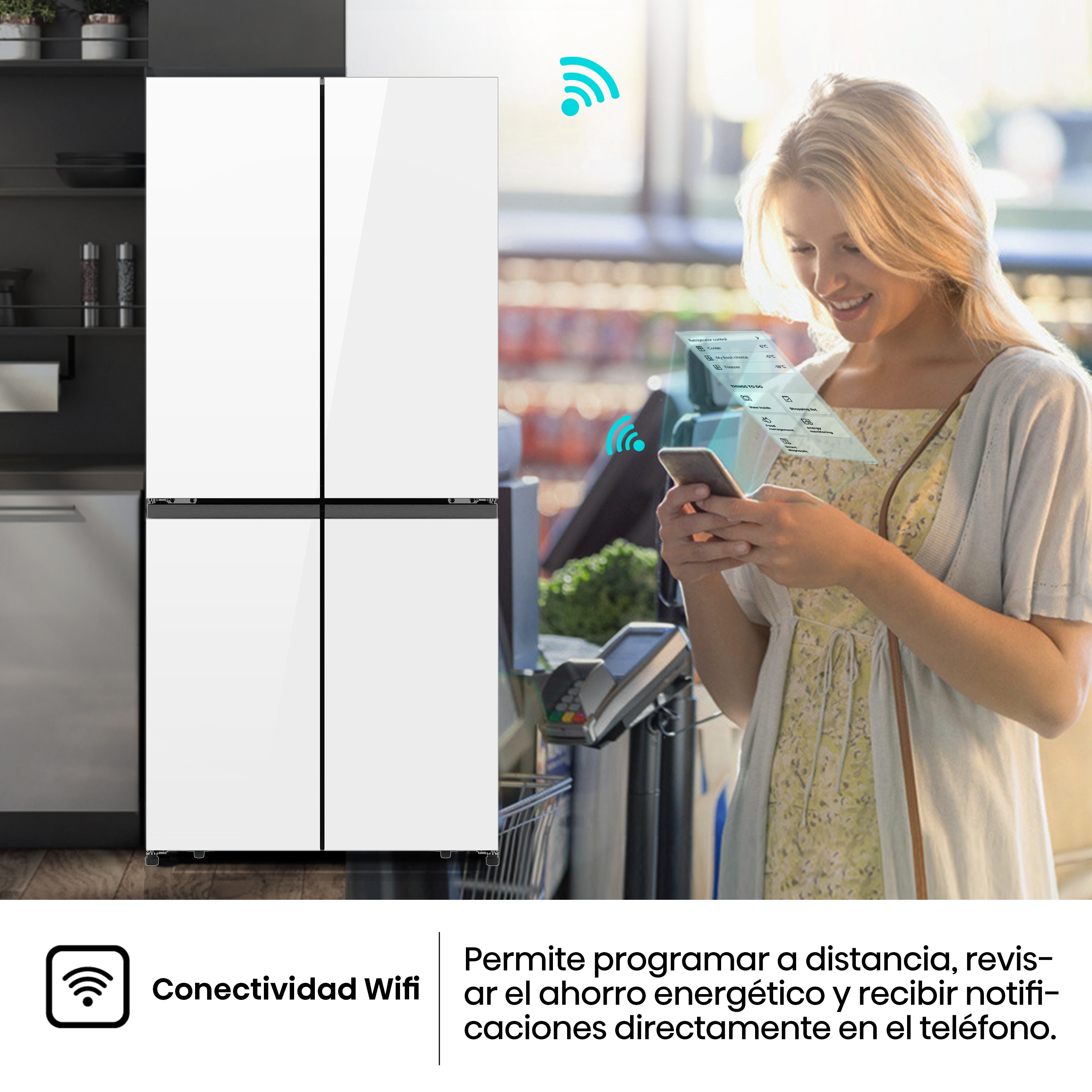 Frigorífico americano Hisense Total No Frost, Wifi - RQ5P470SETE Blanco-12