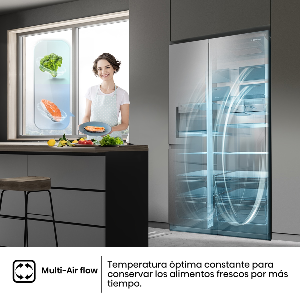 Frigorífico americano Hisense Total No Frost, con dispensador, Wifi - RS818N4TIE1 - Inox Inox-6
