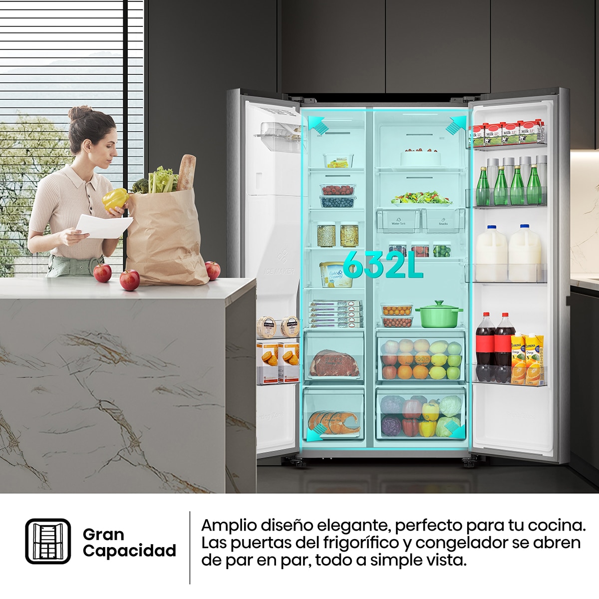 Frigorífico americano Hisense Total No Frost, con dispensador, Wifi - RS818N4TIE1 - Inox Inox-9