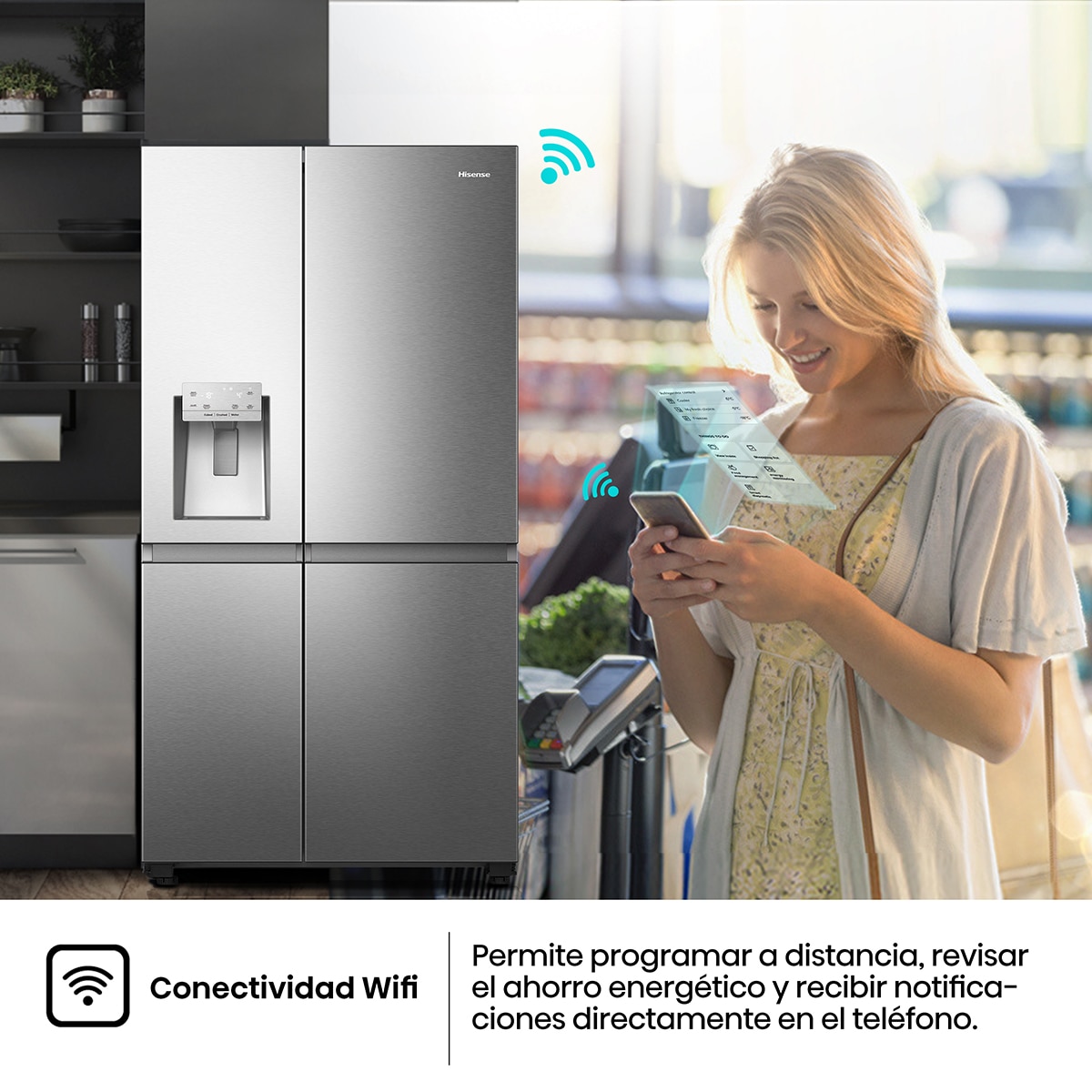 Frigorífico americano Hisense Total No Frost, con dispensador, Wifi - RS818N4TIE1 - Inox Inox-10