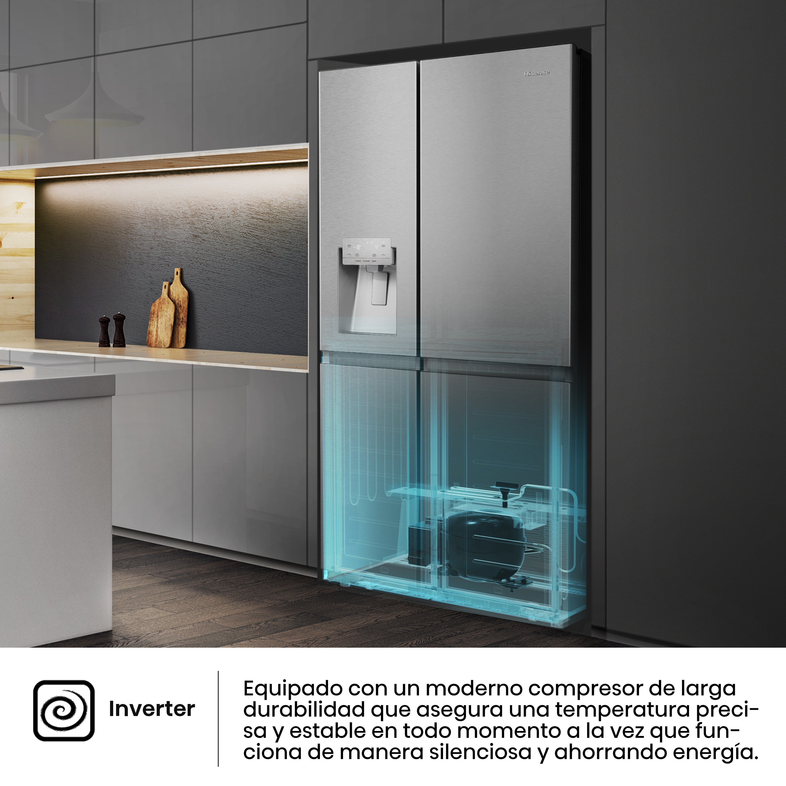 Frigorífico americano Hisense Total No Frost, con dispensador - RS818N4TIC Inox-12