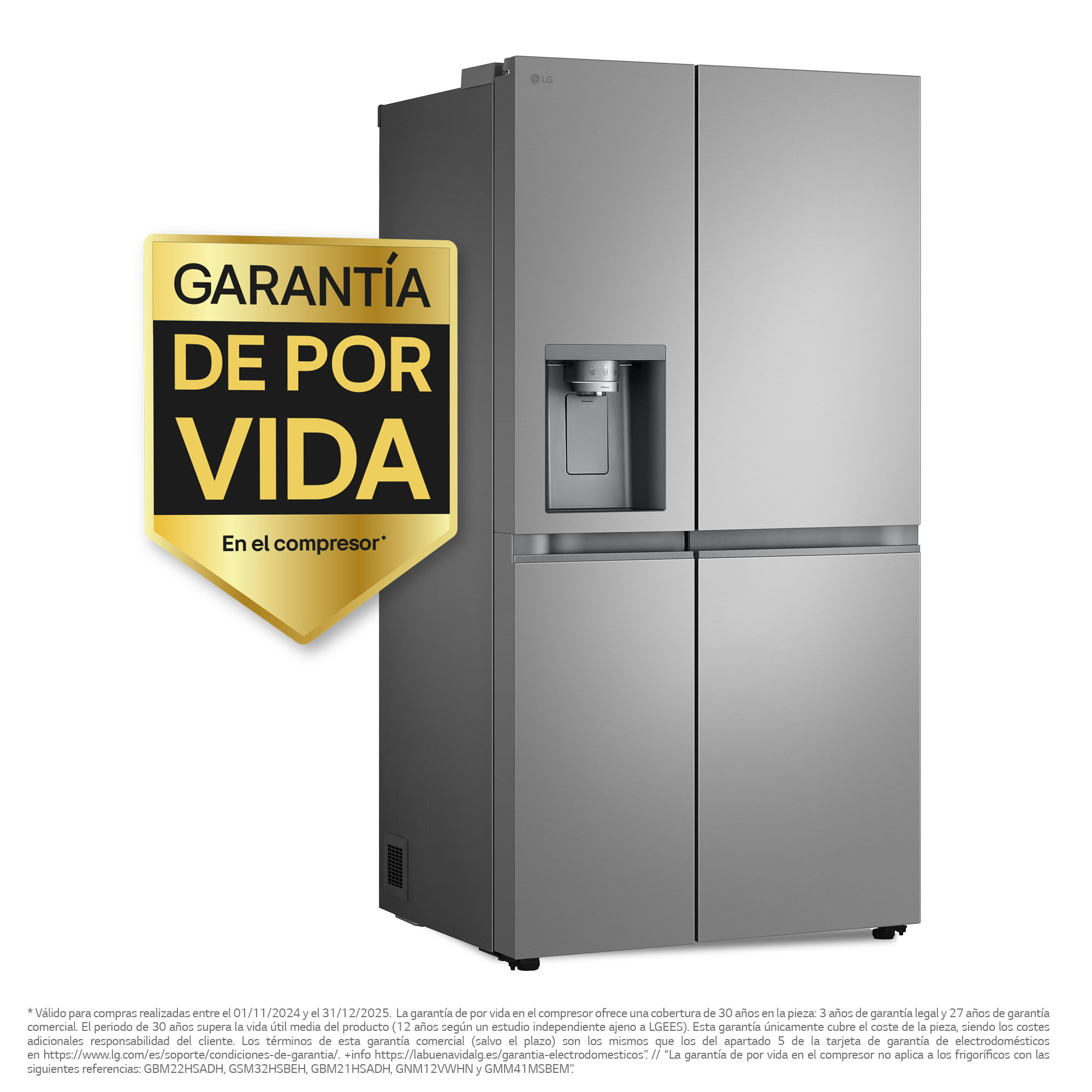 Frigorífico americano LG Smart Inverter Compressor, 179 cm, 628 l, con dispensador, Inox - GSLE81PYBC Acero-2