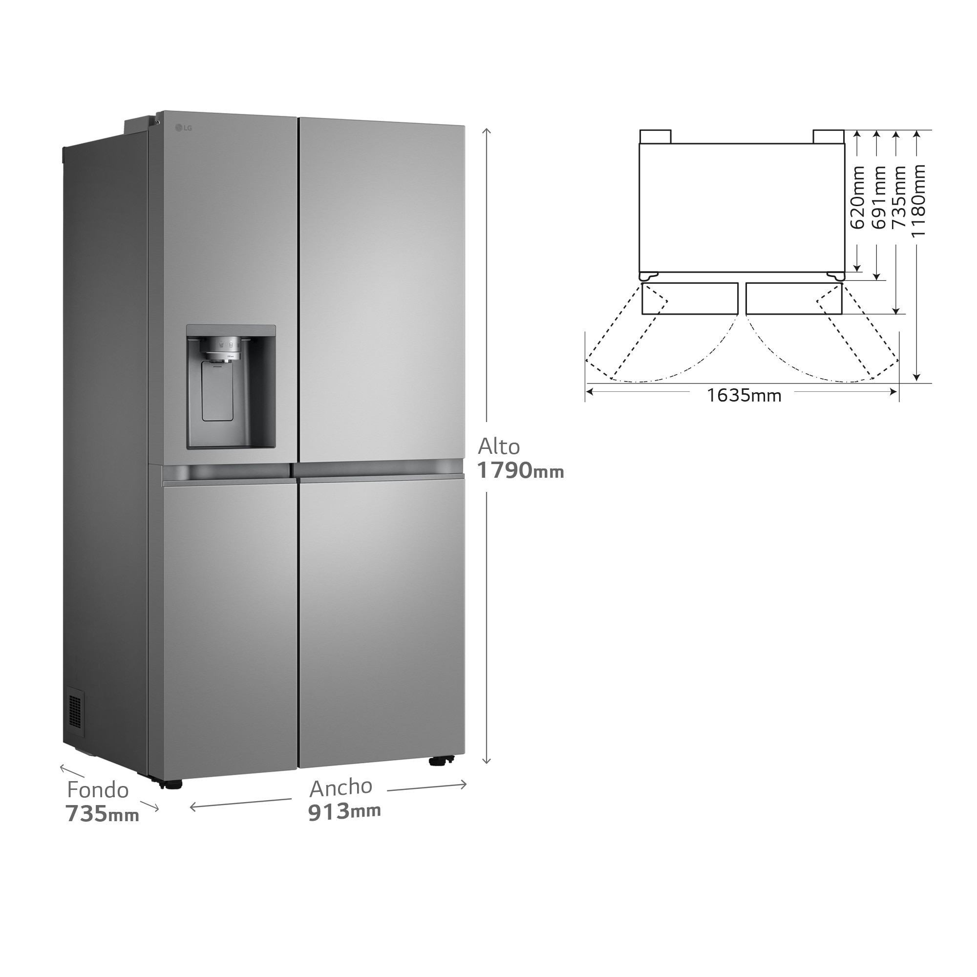 Frigorífico americano LG Smart Inverter Compressor, 179 cm, 628 l, con dispensador, Inox - GSLE81PYBC Acero-5