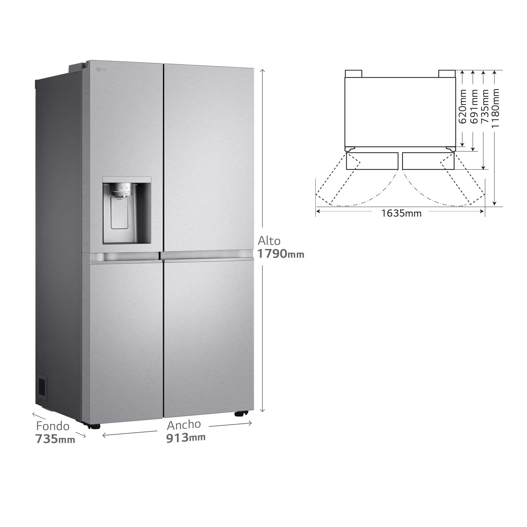 Frigorífico americano LG Total No Frost, 179 cm, 628l, con dispensador, inox - GSLE91MBAC Silver-5