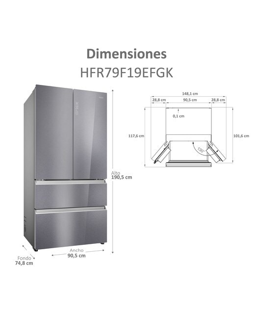 Frigorífico americano Haier, Total no Frost, Motor Inverter,FD 90 Series 7 - HFR79F19EFGK - Glass Inox Look Glass Inox Look-6